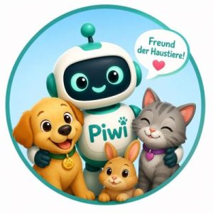 Roboter Piwi steht umringt von Tieren